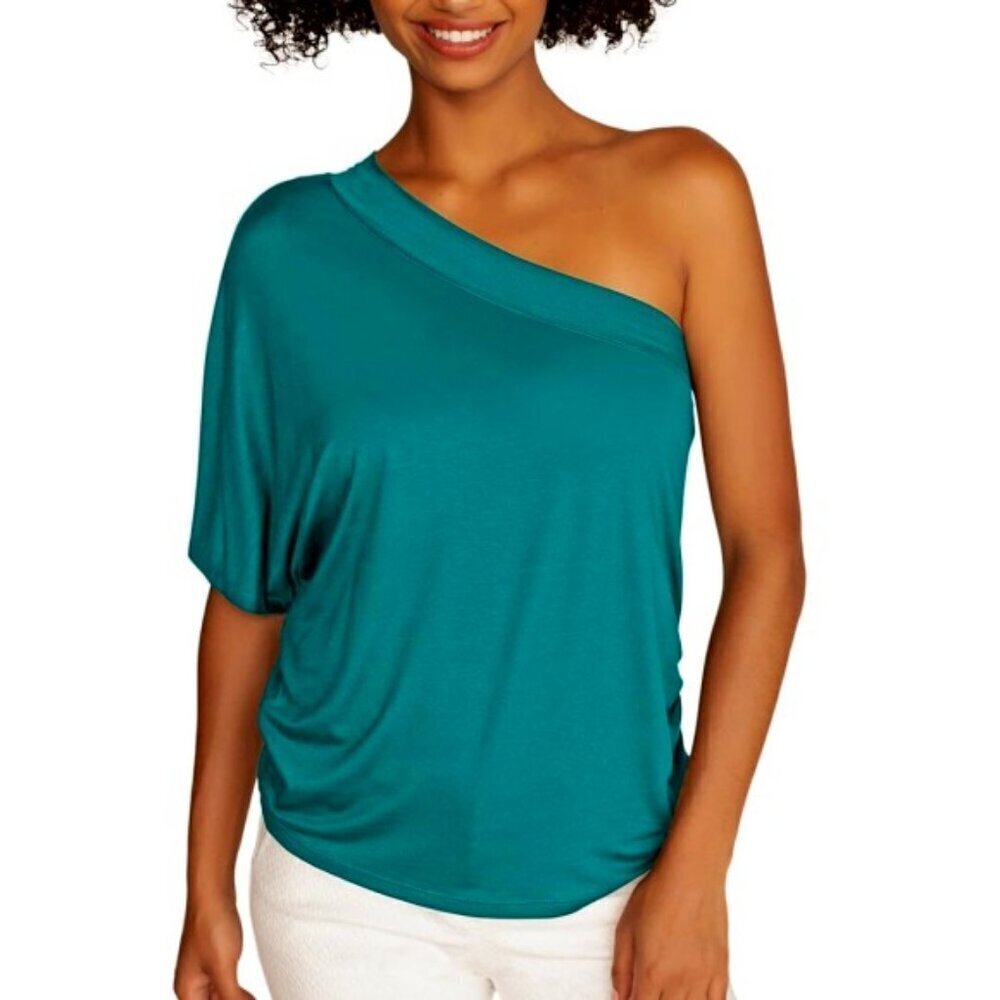 Trina Turk 'Kona' Stretch-Jersey One-Shoulder Pullover Top, Tile Blue